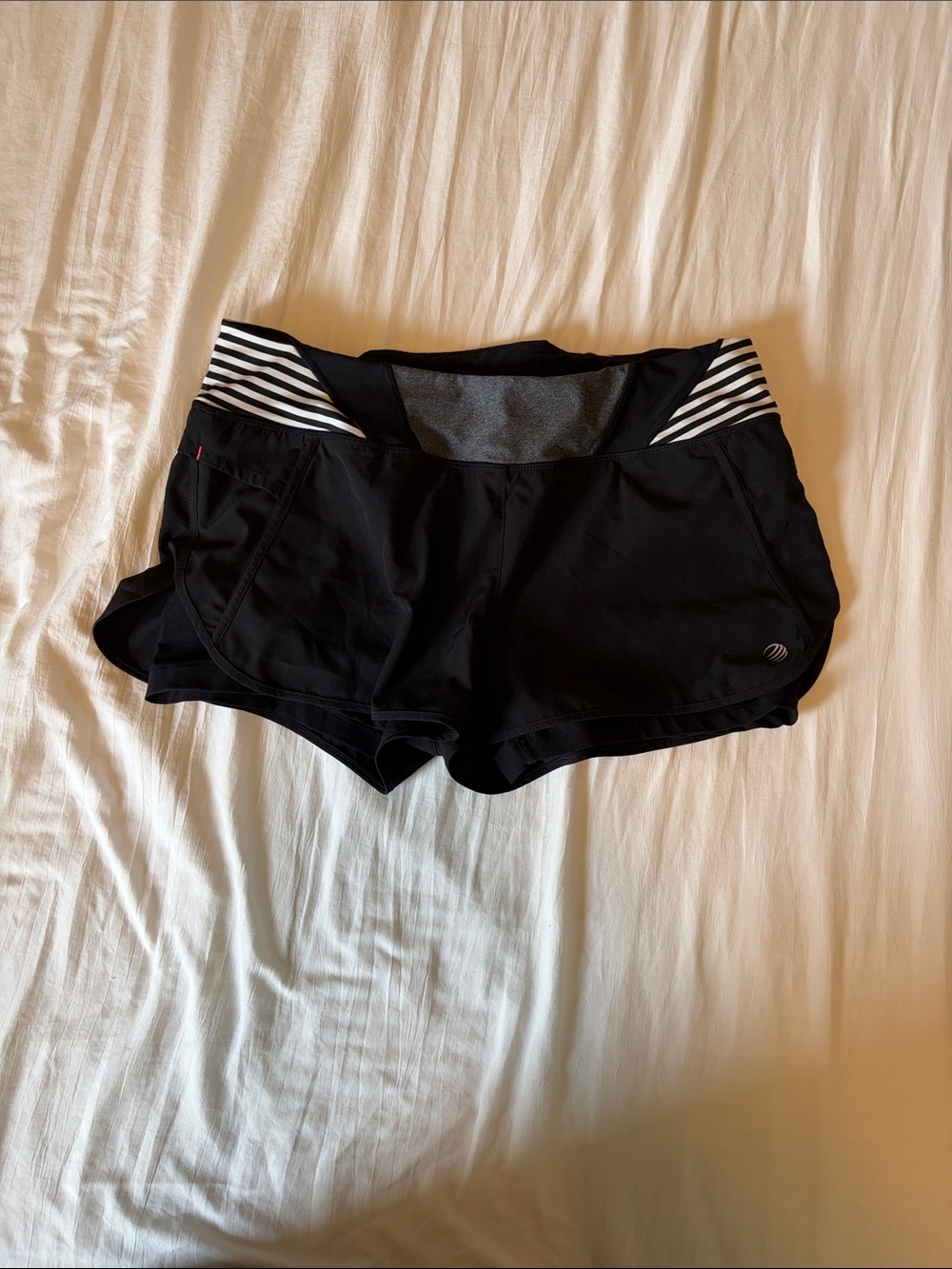 MPG Black Athletic Shorts with Black-and-White Striped Waistband